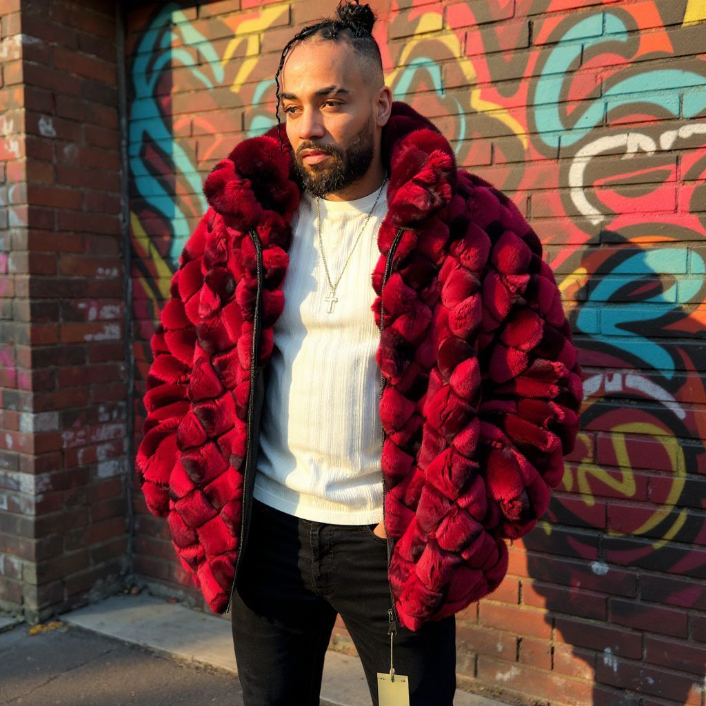 Crimson Red Chinchilla fur Jacket