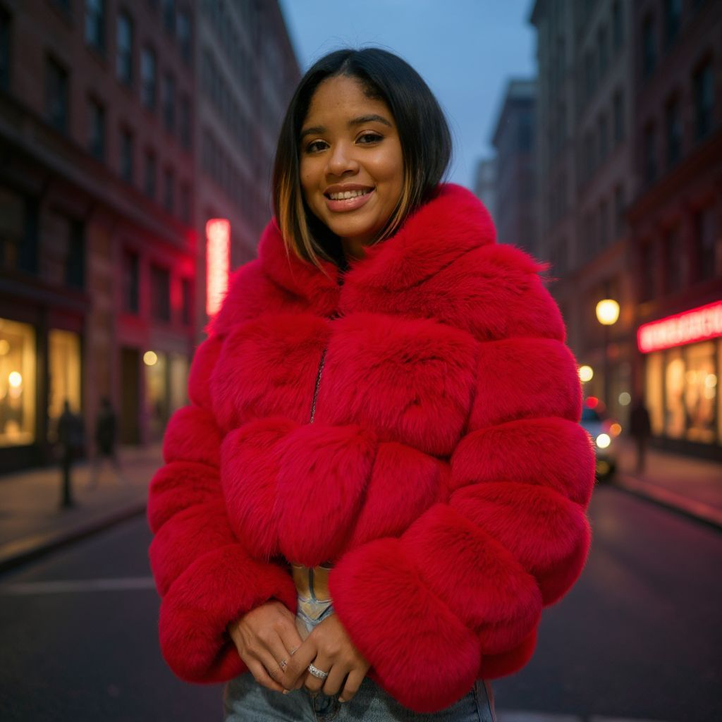 Luxurious Fox Crop Fur Coat with Hood
