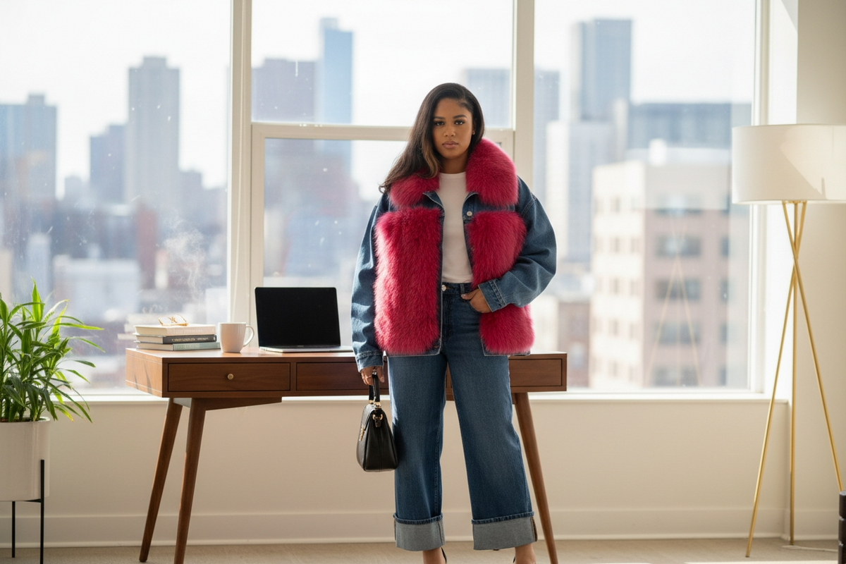 Luxury Denim Fox Fur Jacket (Custom)