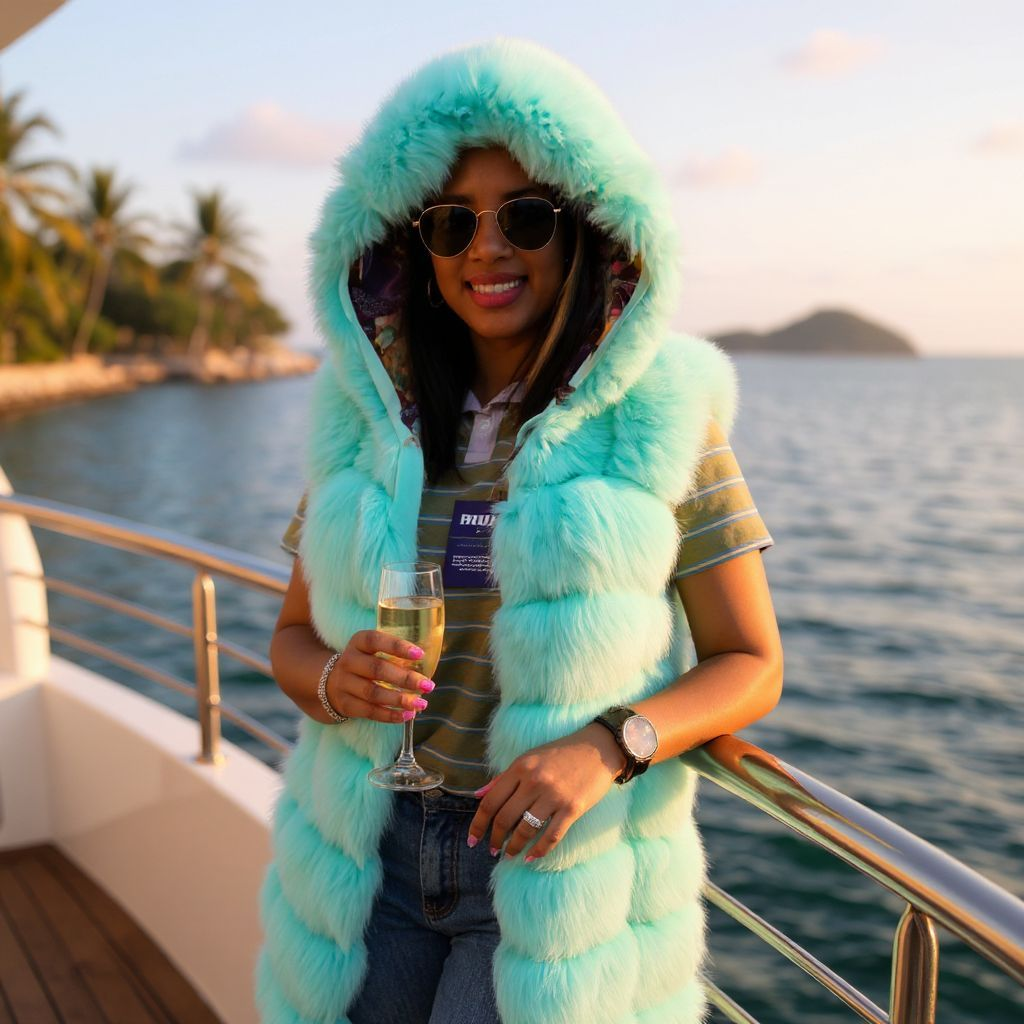 Aqua Blue Vest With Hood