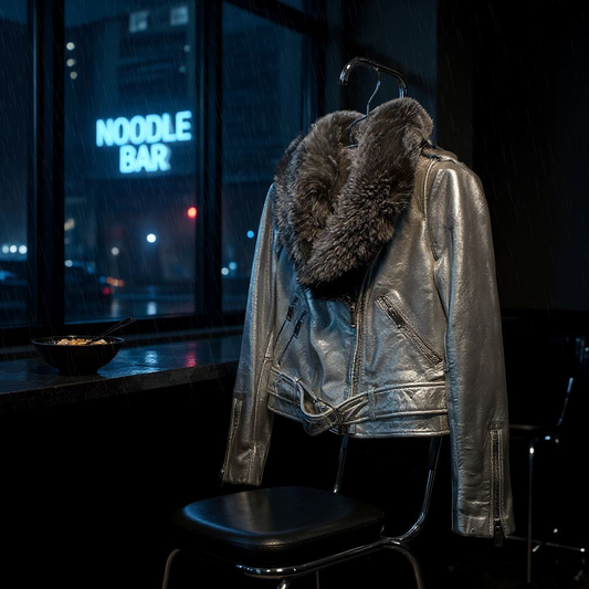 Metallic Silver Leather Jacket
