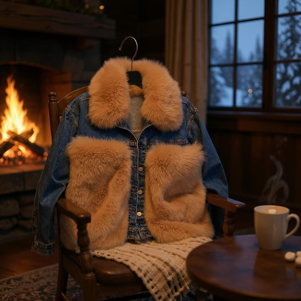 Luxury Denim jacket with Genuine Fur Trim - Chic Statement Outerwear