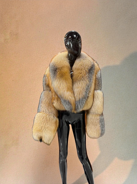 Natural Colored Fox Fur Jacket with a Collar