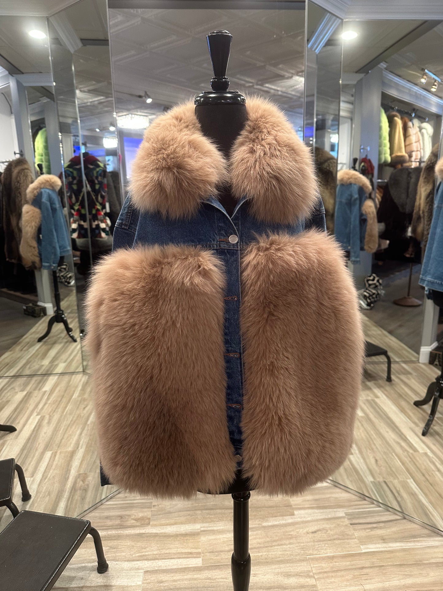 Luxury Denim jacket with Genuine Fur Trim - Chic Statement Outerwear