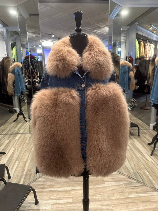Luxury Denim jacket with Genuine Fur Trim - Chic Statement Outerwear